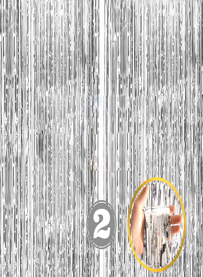 Flyloons Silver Foil Curtains for Birthday Decoration Items Pack of 2 Backdrop Baby Shower Anniversary, Marriage, Bachelorette Party Celebration Theme - Image 1